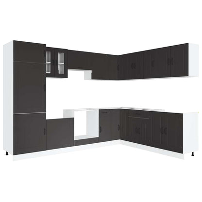 14 Piece Kitchen Cabinet Set Kalmar Black Engineered Wood