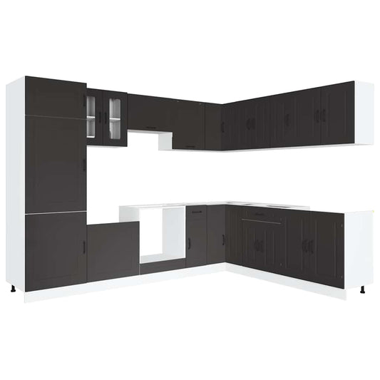 14 Piece Kitchen Cabinet Set Kalmar Black Engineered Wood