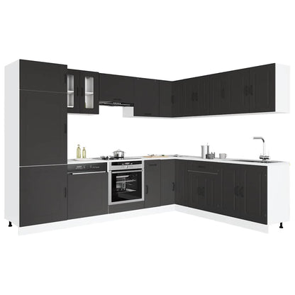 14 Piece Kitchen Cabinet Set Kalmar Black Engineered Wood