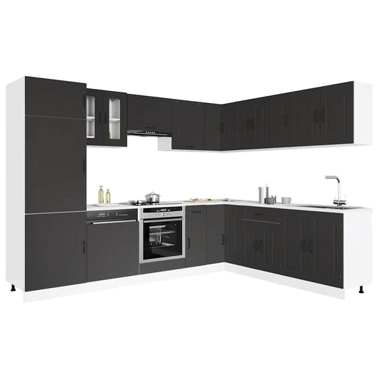 14 Piece Kitchen Cabinet Set Kalmar Black Engineered Wood