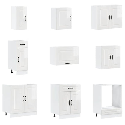 14 Piece Kitchen Cabinet Set Kalmar Gloss White Engineered Wood