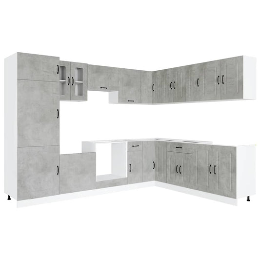 14 Piece Kitchen Cabinet Set Kalmar Concrete Grey Engineered Wood
