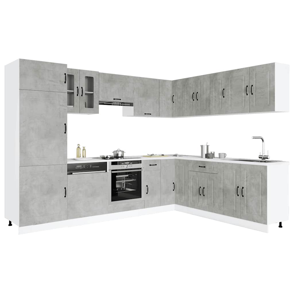 14 Piece Kitchen Cabinet Set Kalmar Concrete Grey Engineered Wood