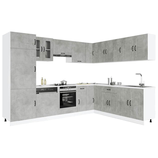 14 Piece Kitchen Cabinet Set Kalmar Concrete Grey Engineered Wood