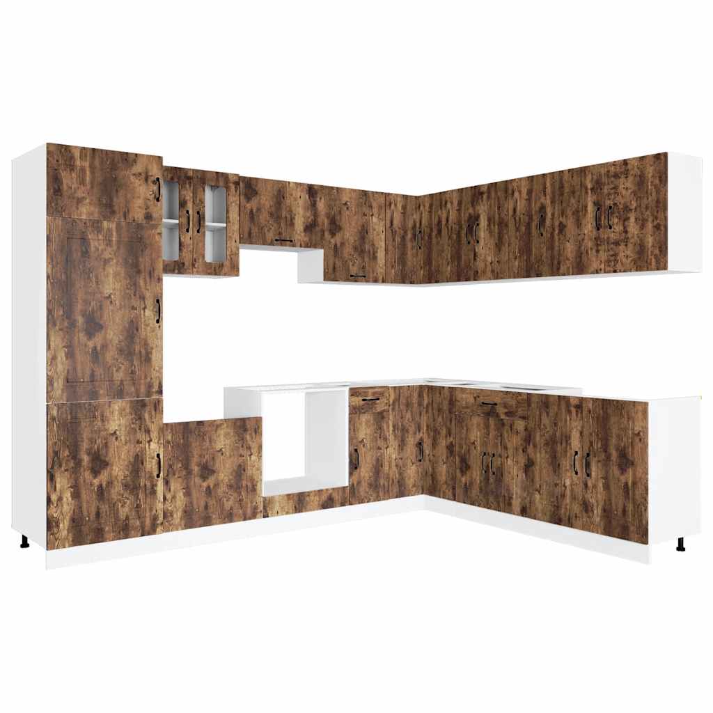 14 Piece Kitchen Cabinet Set Kalmar Smoked Oak Engineered Wood