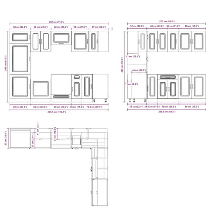14 Piece Kitchen Cabinet Set Kalmar Smoked Oak Engineered Wood