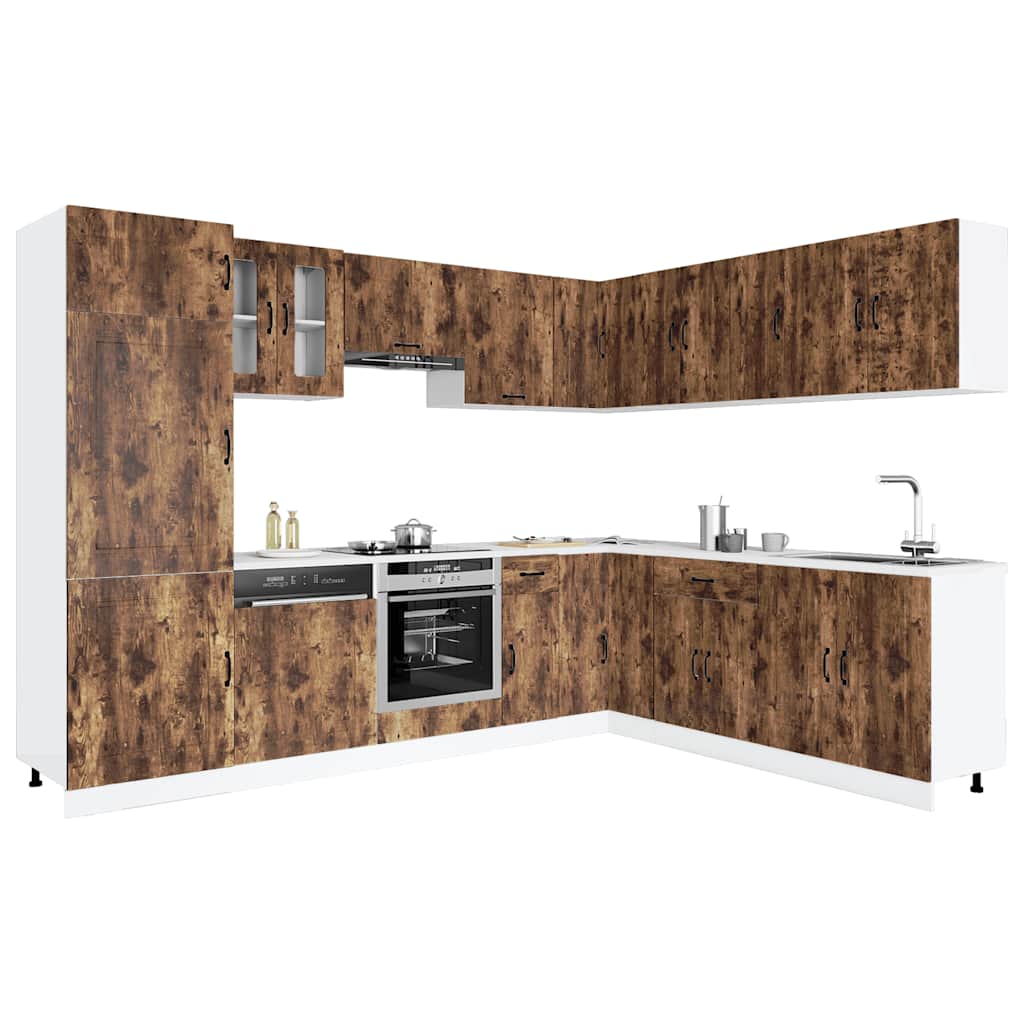 14 Piece Kitchen Cabinet Set Kalmar Smoked Oak Engineered Wood