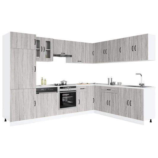 14 Piece Kitchen Cabinet Set Kalmar Grey Sonoma Engineered Wood