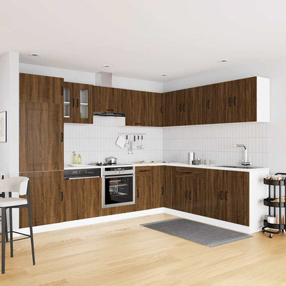 14 Piece Kitchen Cabinet Set Kalmar Brown Oak Engineered Wood