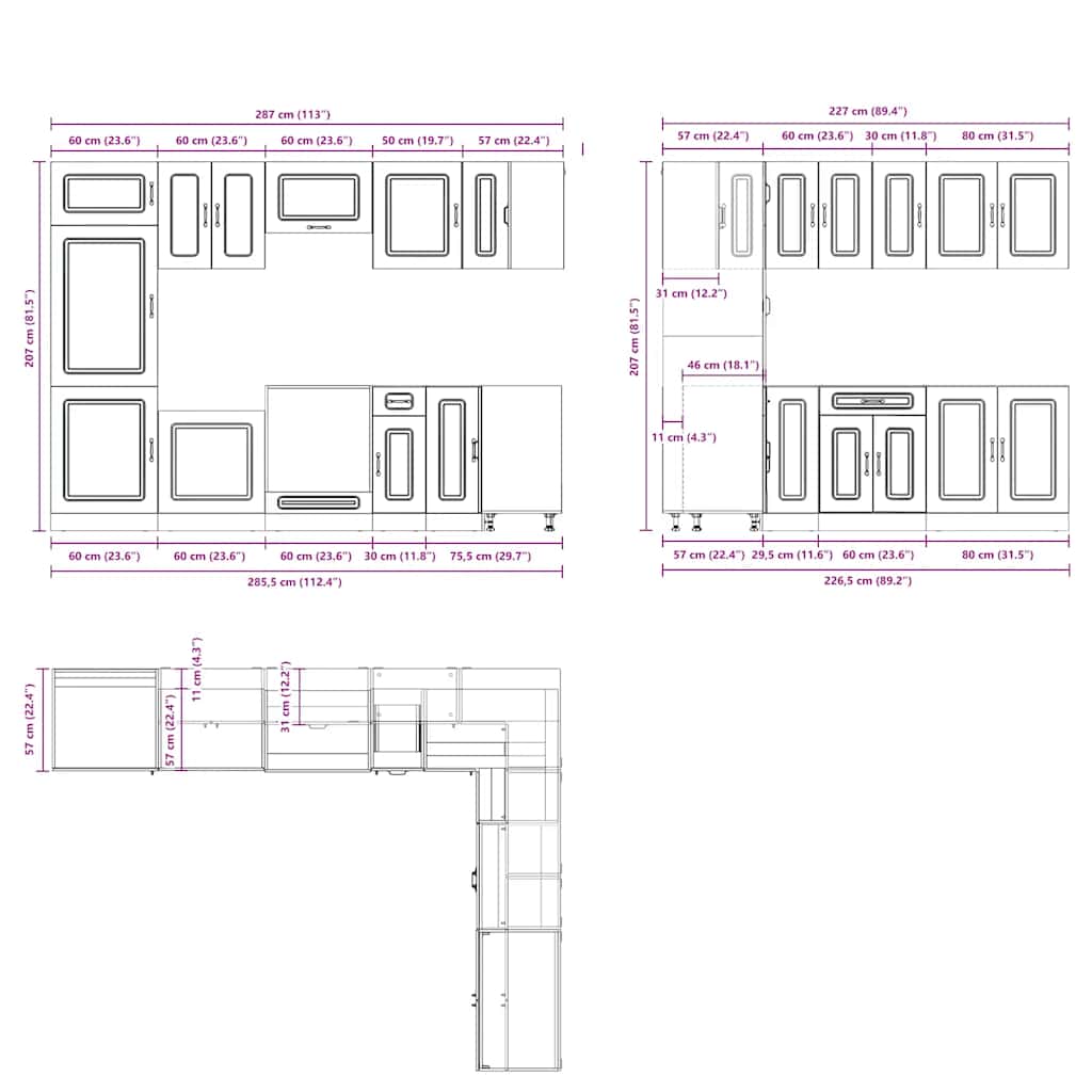 14 Piece Kitchen Cabinet Set Kalmar Brown Oak Engineered Wood