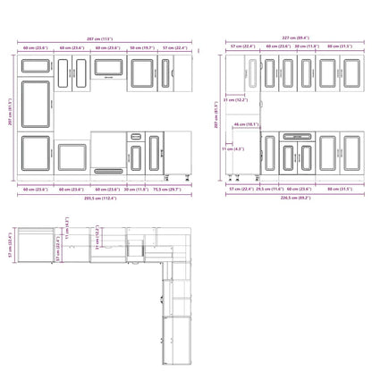14 Piece Kitchen Cabinet Set Kalmar Brown Oak Engineered Wood