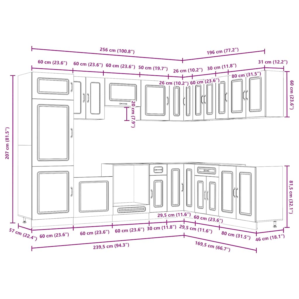 14 Piece Kitchen Cabinet Set Kalmar Brown Oak Engineered Wood