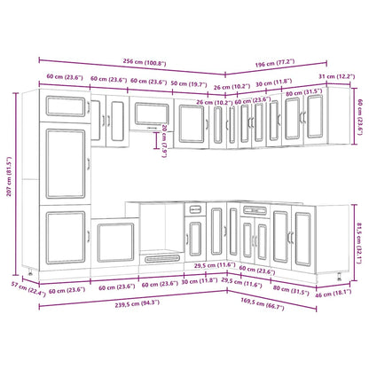 14 Piece Kitchen Cabinet Set Kalmar Brown Oak Engineered Wood