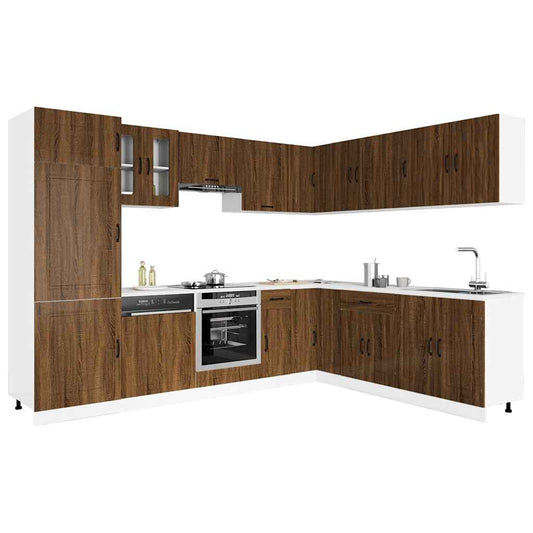 14 Piece Kitchen Cabinet Set Kalmar Brown Oak Engineered Wood