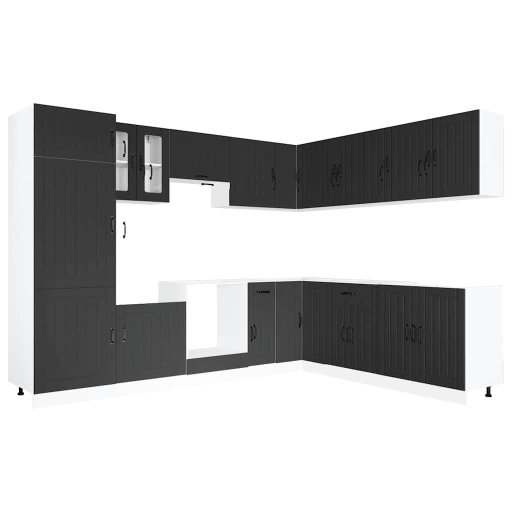 14 Piece Kitchen Cabinet Set Lucca Black Engineered Wood