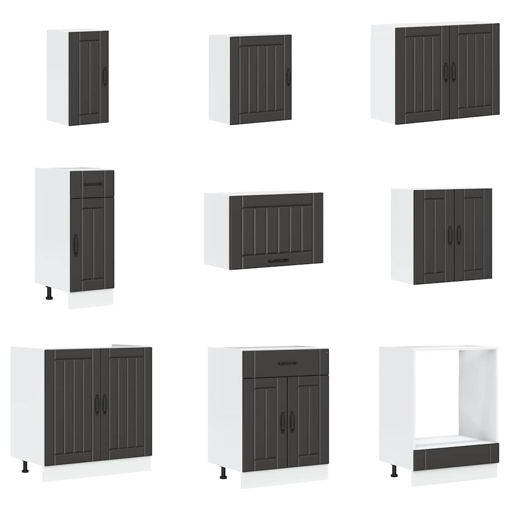 14 Piece Kitchen Cabinet Set Lucca Black Engineered Wood