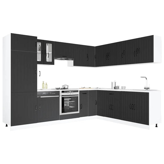 14 Piece Kitchen Cabinet Set Lucca Black Engineered Wood