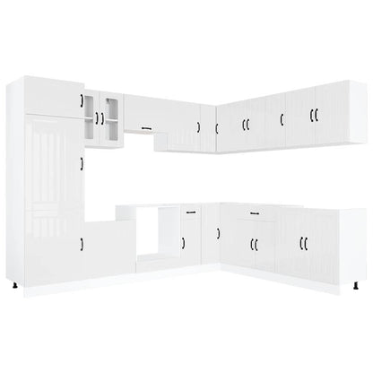 14 Piece Kitchen Cabinet Set Lucca Gloss White Engineered Wood