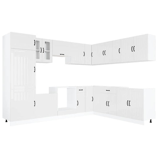 14 Piece Kitchen Cabinet Set Lucca Gloss White Engineered Wood