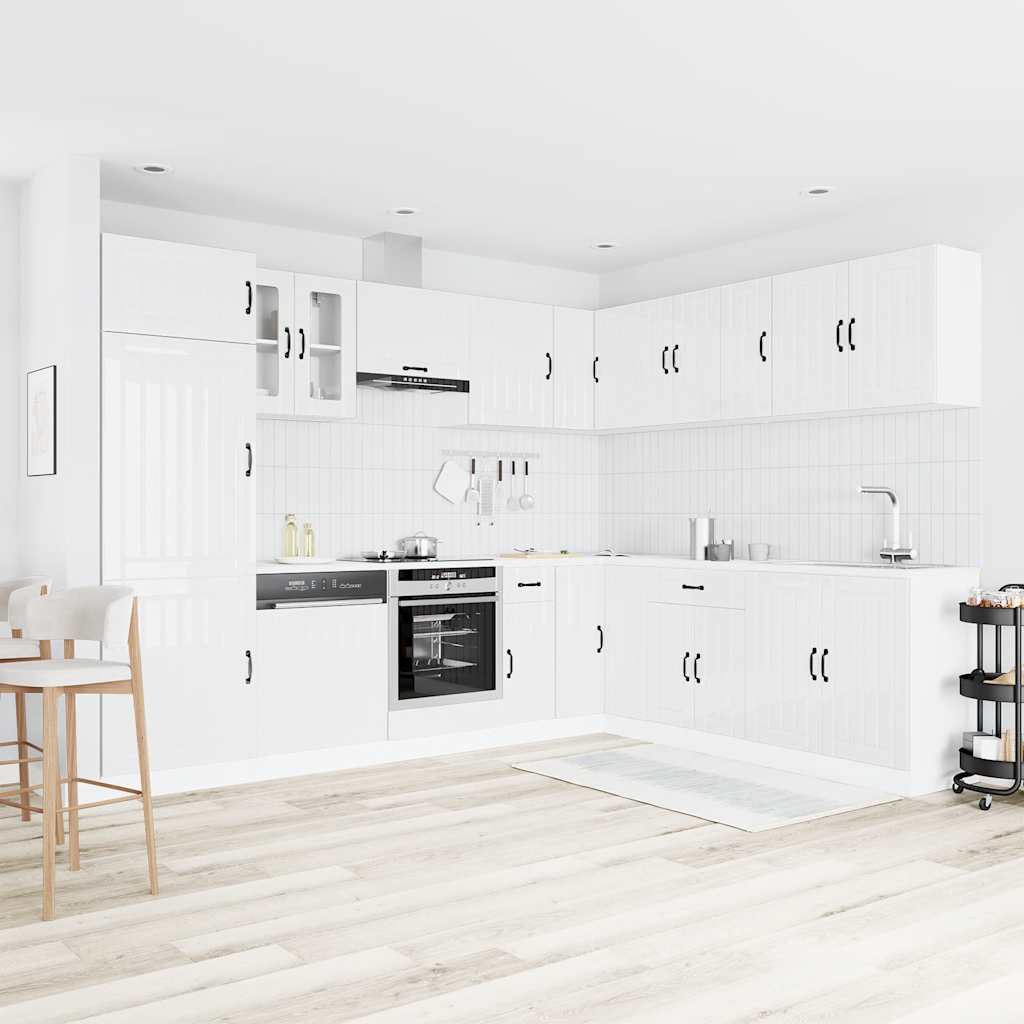14 Piece Kitchen Cabinet Set Lucca Gloss White Engineered Wood