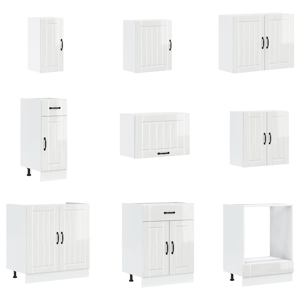 14 Piece Kitchen Cabinet Set Lucca Gloss White Engineered Wood