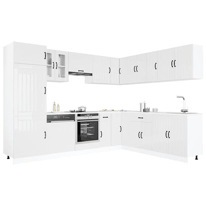 14 Piece Kitchen Cabinet Set Lucca Gloss White Engineered Wood