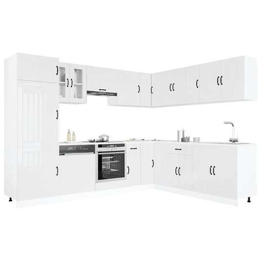 14 Piece Kitchen Cabinet Set Lucca Gloss White Engineered Wood