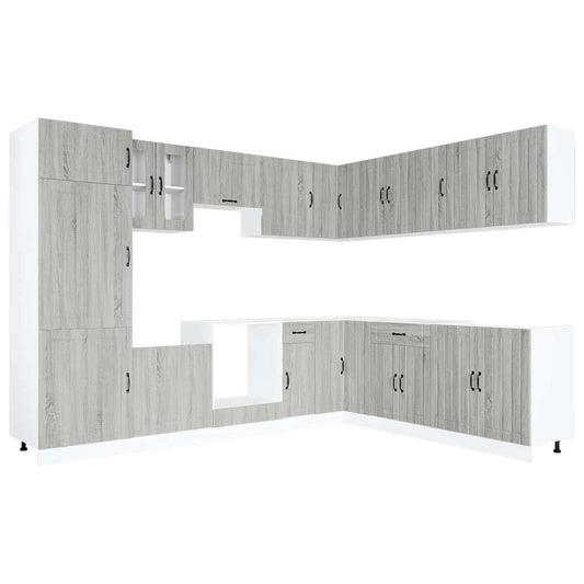 14 Piece Kitchen Cabinet Set Lucca Grey Sonoma Engineered Wood