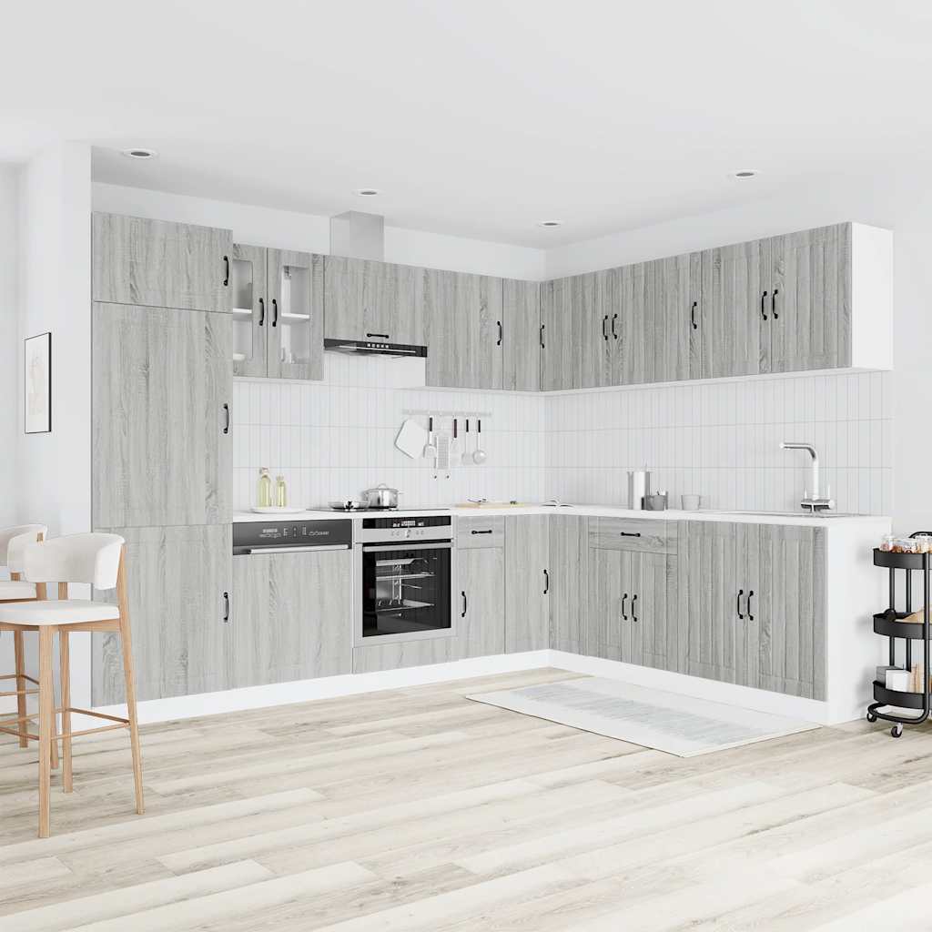 14 Piece Kitchen Cabinet Set Lucca Grey Sonoma Engineered Wood