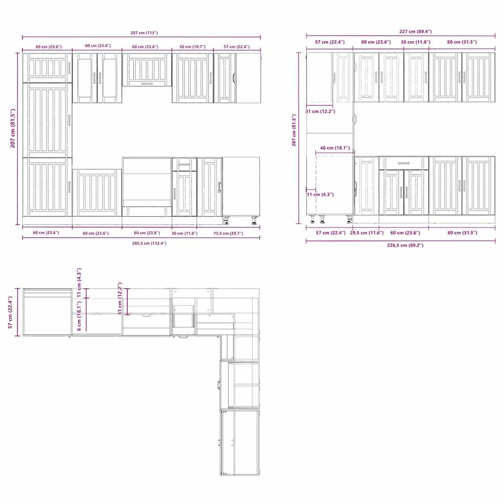 14 Piece Kitchen Cabinet Set Lucca Grey Sonoma Engineered Wood