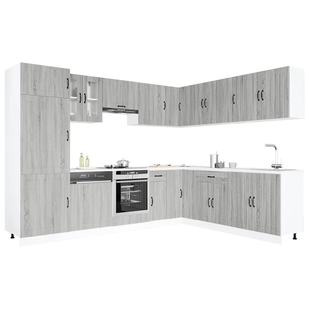 14 Piece Kitchen Cabinet Set Lucca Grey Sonoma Engineered Wood