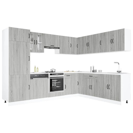 14 Piece Kitchen Cabinet Set Lucca Grey Sonoma Engineered Wood