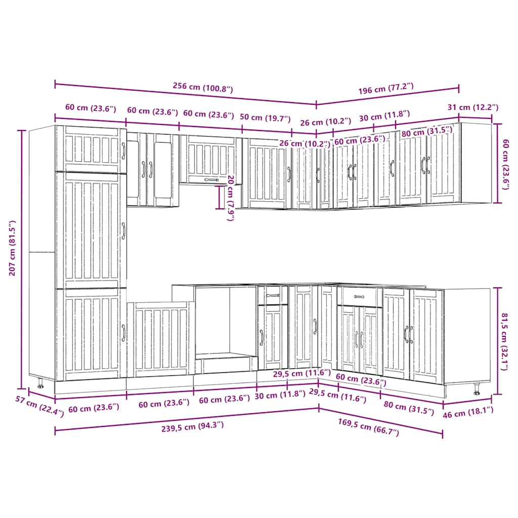 14 Piece Kitchen Cabinet Set Lucca Artisan Oak Engineered Wood