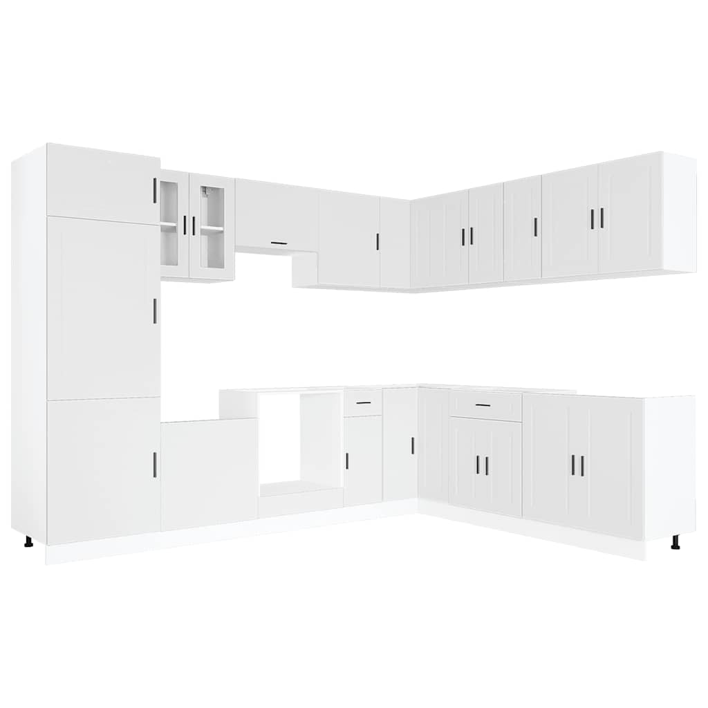 14 Piece Kitchen Cabinet Set Porto White Engineered Wood