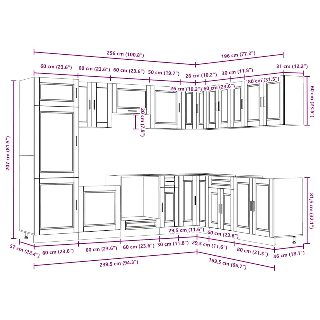 14 Piece Kitchen Cabinet Set Porto White Engineered Wood