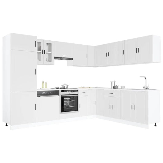 14 Piece Kitchen Cabinet Set Porto White Engineered Wood