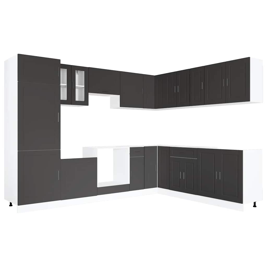 14 Piece Kitchen Cabinet Set Porto Black Engineered Wood
