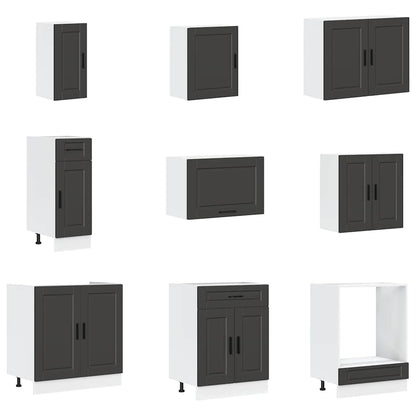 14 Piece Kitchen Cabinet Set Porto Black Engineered Wood