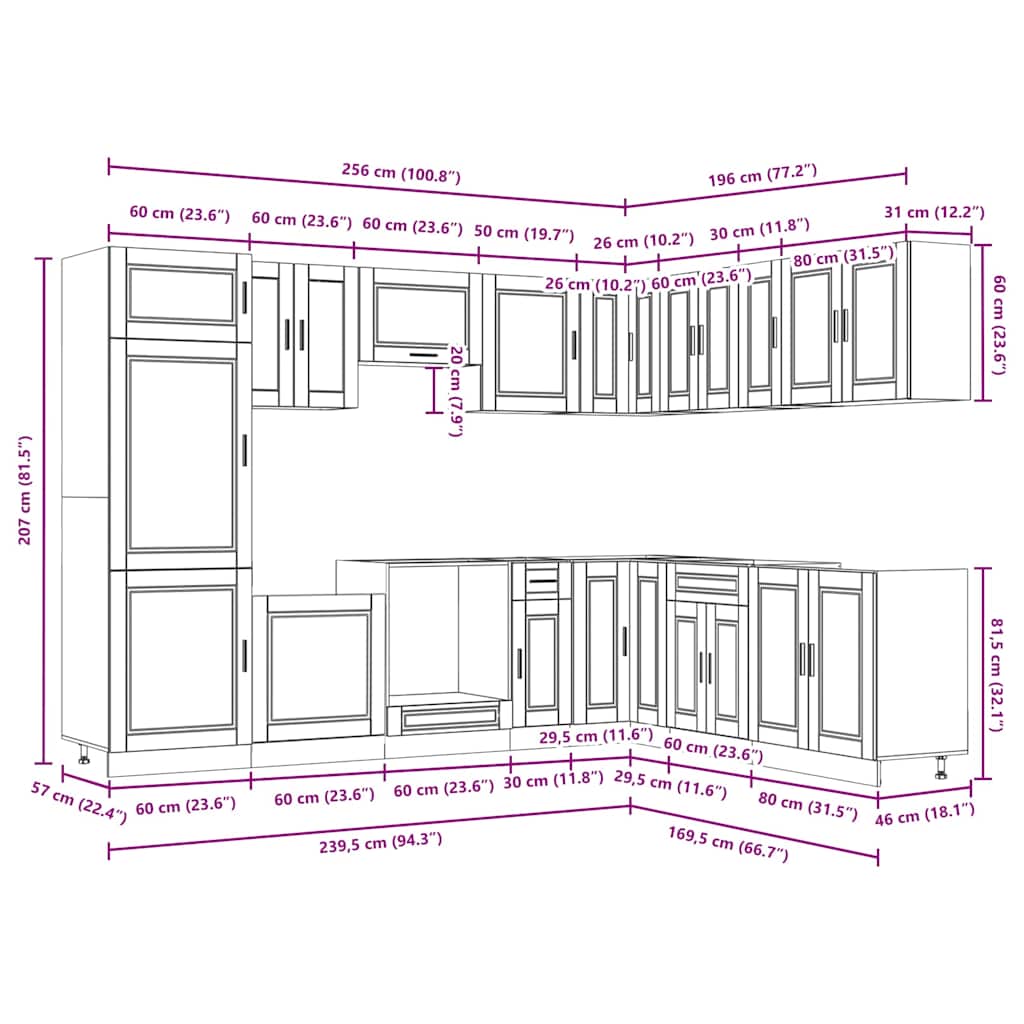 14 Piece Kitchen Cabinet Set Porto Black Engineered Wood