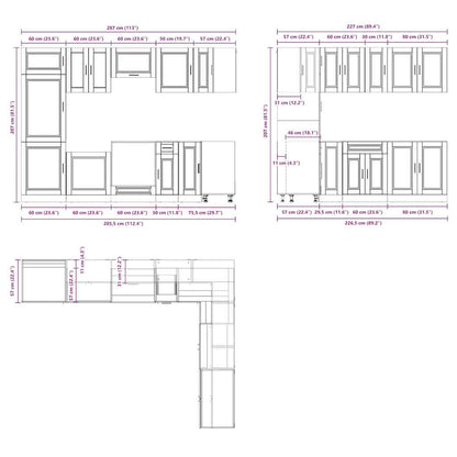 14 Piece Kitchen Cabinet Set Porto Black Engineered Wood