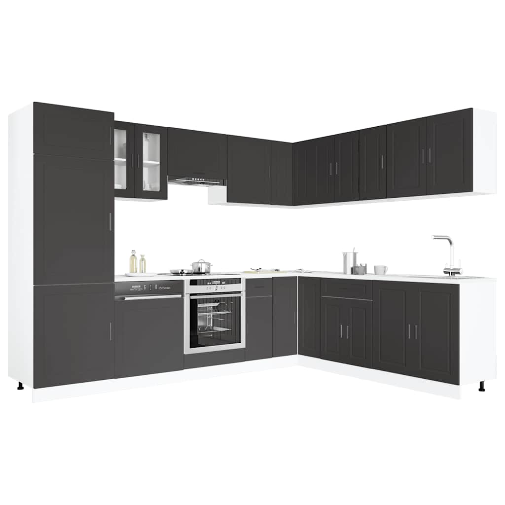 14 Piece Kitchen Cabinet Set Porto Black Engineered Wood