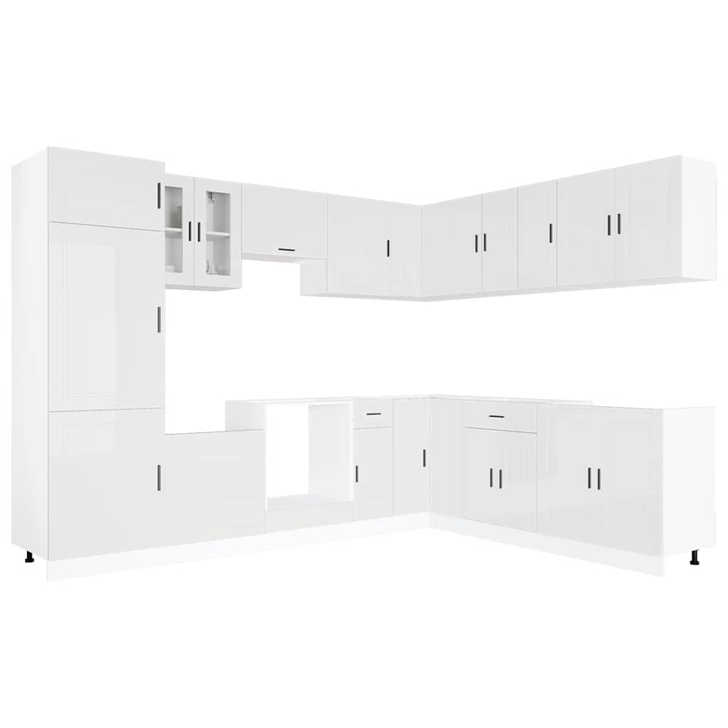14 Piece Kitchen Cabinet Set Porto Gloss White Engineered Wood