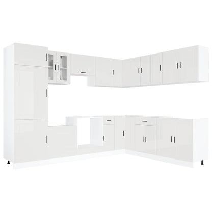 14 Piece Kitchen Cabinet Set Porto Gloss White Engineered Wood