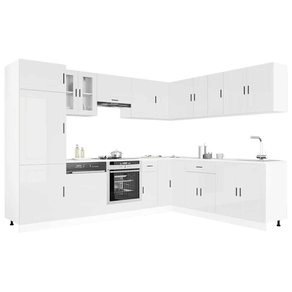 14 Piece Kitchen Cabinet Set Porto Gloss White Engineered Wood