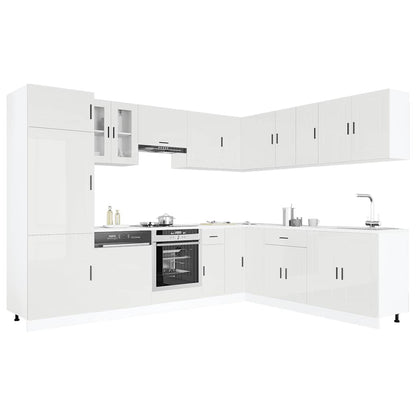 14 Piece Kitchen Cabinet Set Porto Gloss White Engineered Wood
