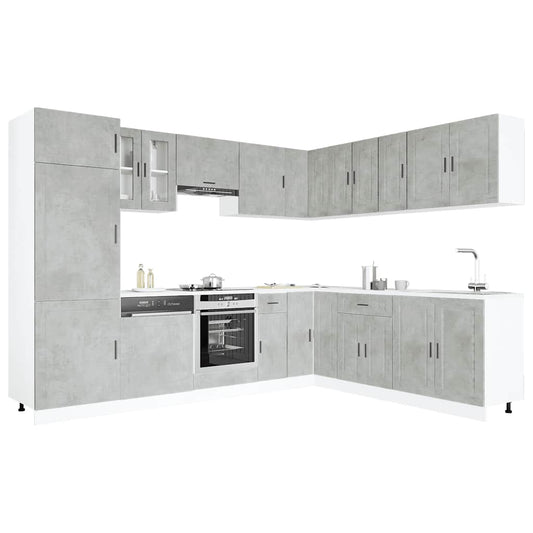 14 Piece Kitchen Cabinet Set Porto Concrete Grey Engineered Wood