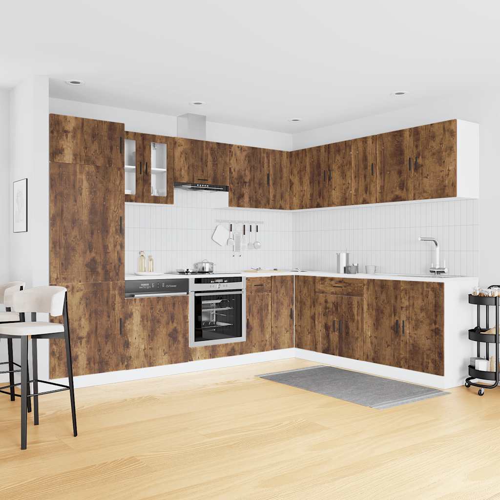 14 Piece Kitchen Cabinet Set Porto Smoked Oak Engineered Wood
