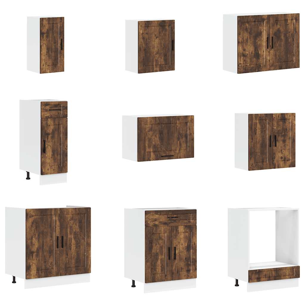 14 Piece Kitchen Cabinet Set Porto Smoked Oak Engineered Wood