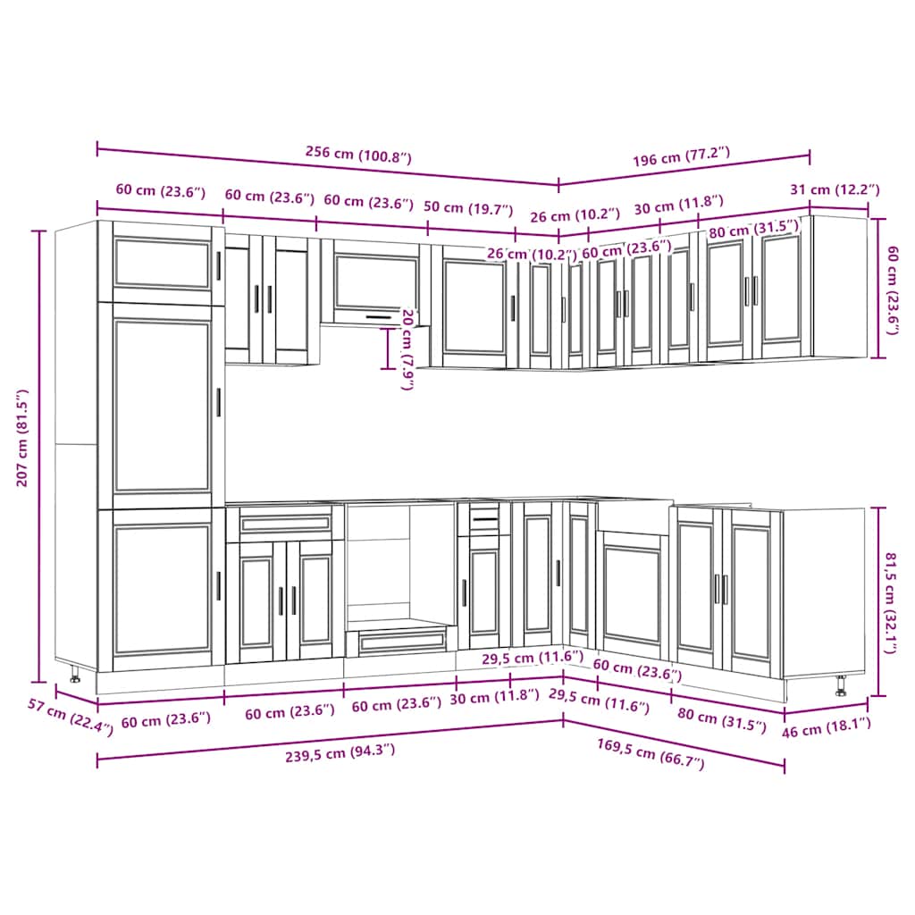 14 Piece Kitchen Cabinet Set Porto Grey Sonoma Engineered Wood