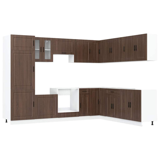 14 Piece Kitchen Cabinet Set Porto Brown Oak Engineered Wood